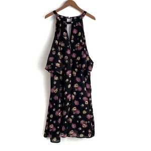 Torrid Black floral Ruffled Halter Sundress cold shoulder chiffon dress sz 30